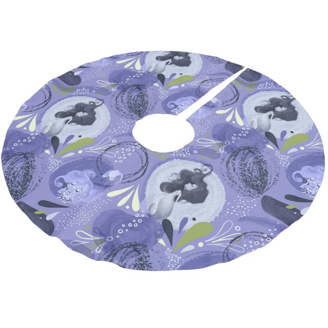 Whimsical Mermaids Lila Abstrakt Polyester Weihnachtsbaumdecke (Schrägansicht)