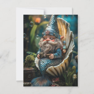 Whimsical Merman Gnome Figurine in Seashell - Unde Postkarte