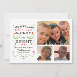 Whimsical Merry & Bright (White) Holiday 3 Foto Feiertagskarte