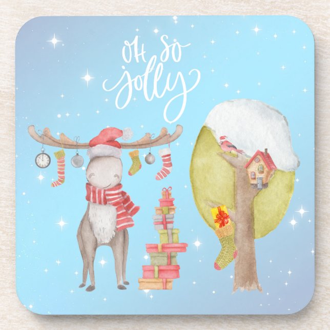 Whimsical Merry Chris Moose - Oh So Jolly Getränkeuntersetzer (Vorderseite)