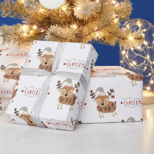 Whimsical Merry Christmas Deer Geschenkpapier