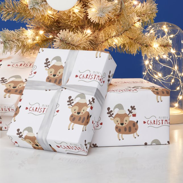Whimsical Merry Christmas Deer  Geschenkpapier (Feiertage)