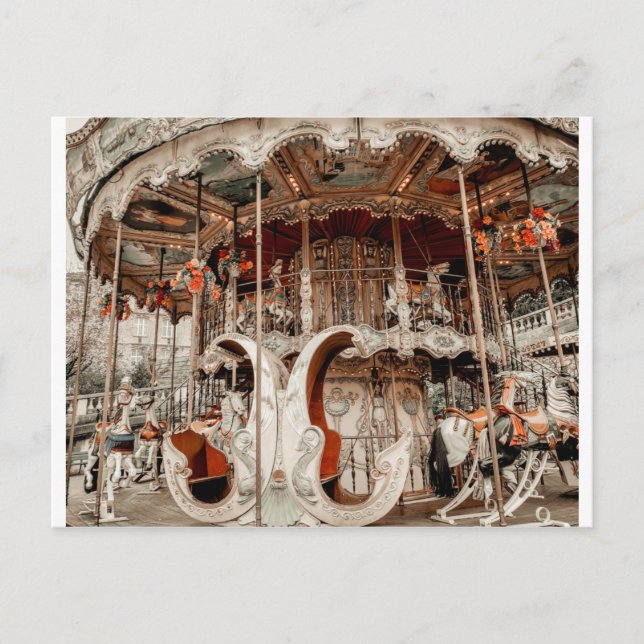 Whimsical Merry Go Round Paris Frankreich Postkarte (Vorderseite)
