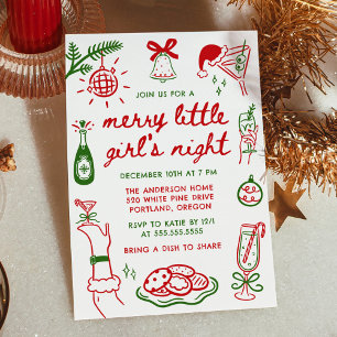 Whimsical Merry Kleines Mädchen Nacht Weihnachten Einladung