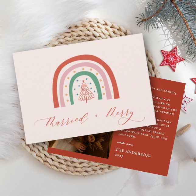 Whimsical Merry Married Calligraphy Wedding  Dankeskarte (Von Creator hochgeladen)