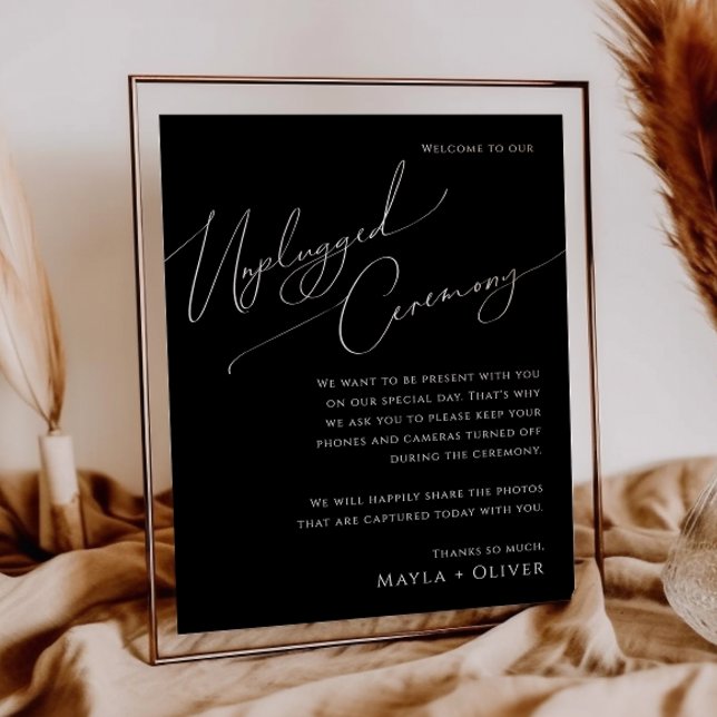 Whimsical Minimal Script Black Unplugony Zeremony Poster (Von Creator hochgeladen)