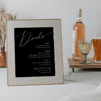 Whimsical Minimal Script Black Wedding Drinks Menü