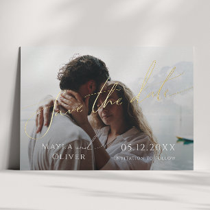 Whimsical Minimal Script Foto Save the Date Folie Folieneinladung