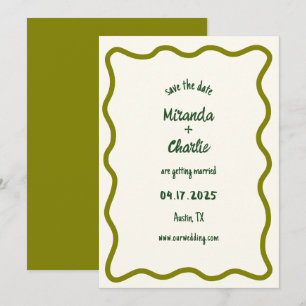 Whimsical Minimal Wavy Border Handgeschriebene Läs Save The Date