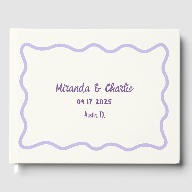 Whimsical Minimal Wavy Border Handgeschriebener La Gästebuch (Vorderseite)