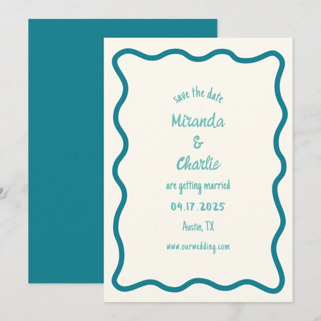 Whimsical Minimal Wavy Border Handschriftlich einf Save The Date (Vorne/Hinten)