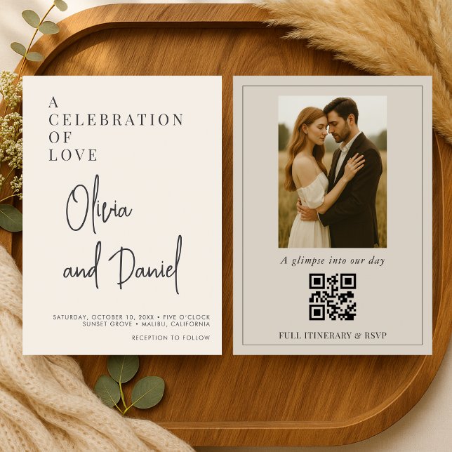 Whimsical Minimalist Script Photo QR Code Wedding Einladung (Von Creator hochgeladen)