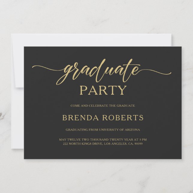 Whimsical Minimalistic Gold Calligraphy on Grau Einladung (Vorderseite)