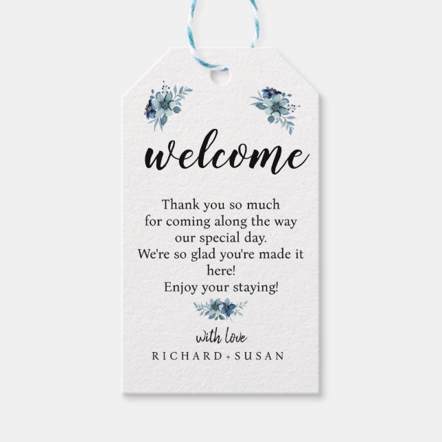 Whimsical Minimalistisch Floral Wedding Willkommen Geschenkanhänger (Vorderseite)