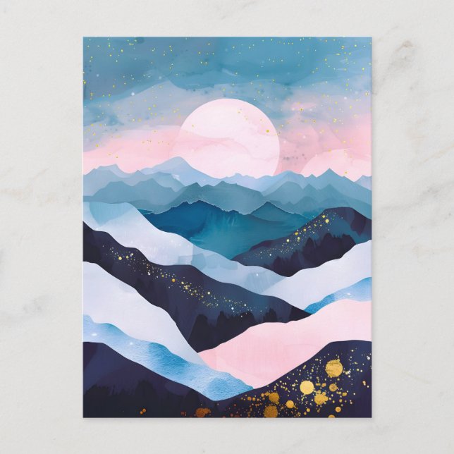 Whimsical Minimalistisch Gold Mountain Wasserfarbe Ankündigungspostkarte (Vorderseite)