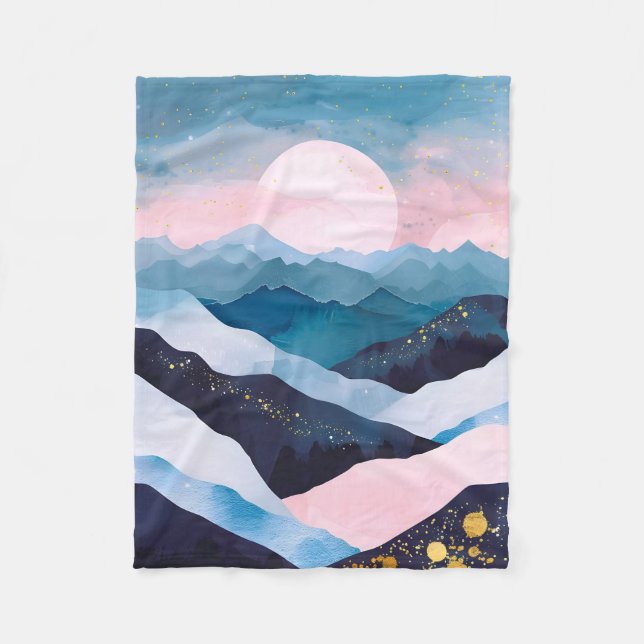 Whimsical Minimalistisch Gold Mountain Wasserfarbe Fleecedecke (Vorderseite)
