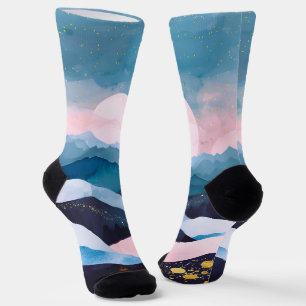 Whimsical Minimalistisch Gold Mountain Wasserfarbe Socken