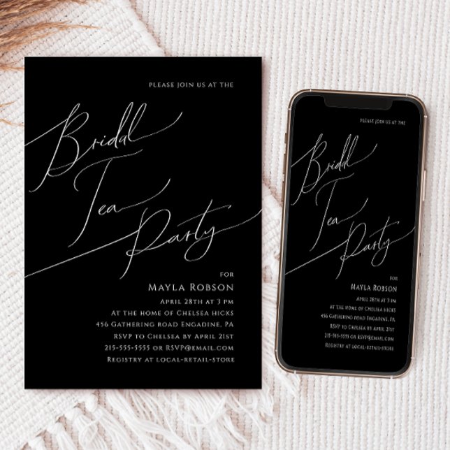 Whimsical Minimalistisch Script Black Bridal Tee P Einladung (Von Creator hochgeladen)