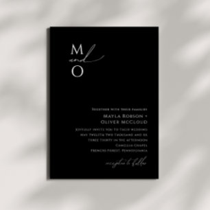 Whimsical Minimalistisch Script Black Monogram Wed Einladung