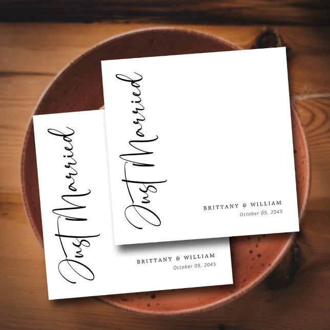 Whimsical Minimalistisch Script: Black & White Wed Serviette (Whimsical Minimalist Script_ Black & White Wedding Napkins)