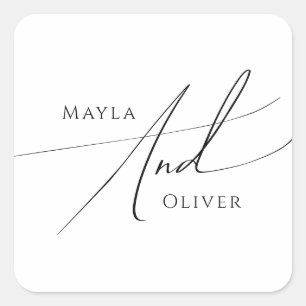 Whimsical Minimalistisch Script Wedding Umschlag A Quadratischer Aufkleber