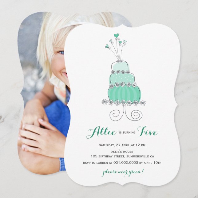 Whimsical Mint Cake Girl Anniversaire Invitation d (Devant / Derrière)