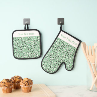 Whimsical Mint Polka Dot Doodles Pattern Ofenhandschuh & Topflappen-Set