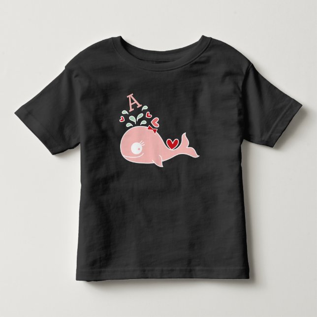 Whimsical Miss Pink Whale Bow Monogram Baby Girl Kleinkind T-shirt (Vorderseite)