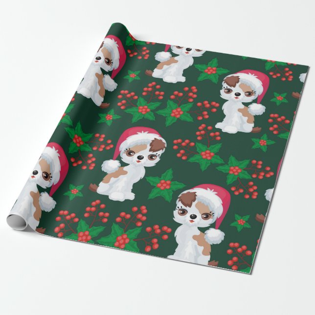 Whimsical Mistletoe und Welpen Geschenkpapier (Ungerollt)