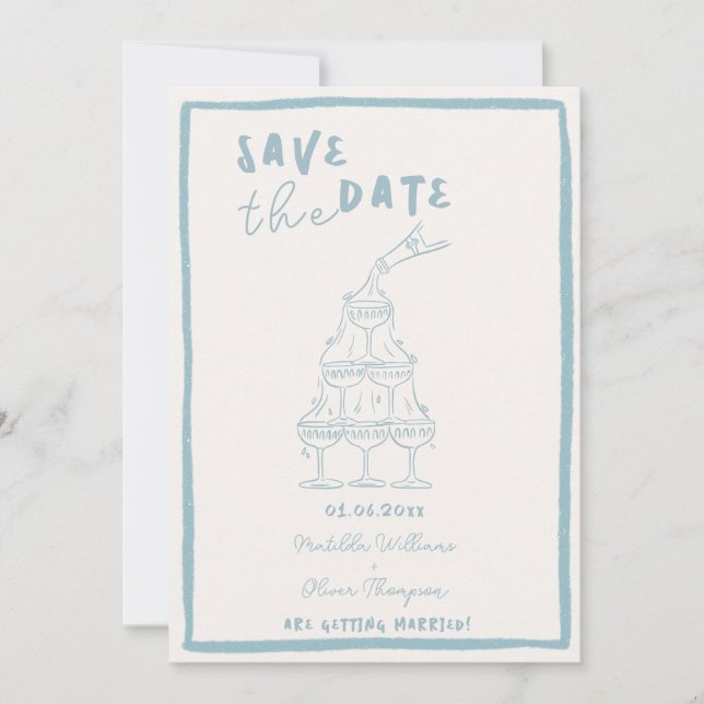 Whimsical Misty Blue Save the Date Einladung (Vorderseite)