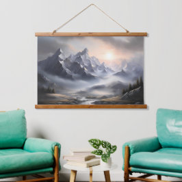 Whimsical Misty Mountain Landschaft Wandteppich Mit Holzrahmen