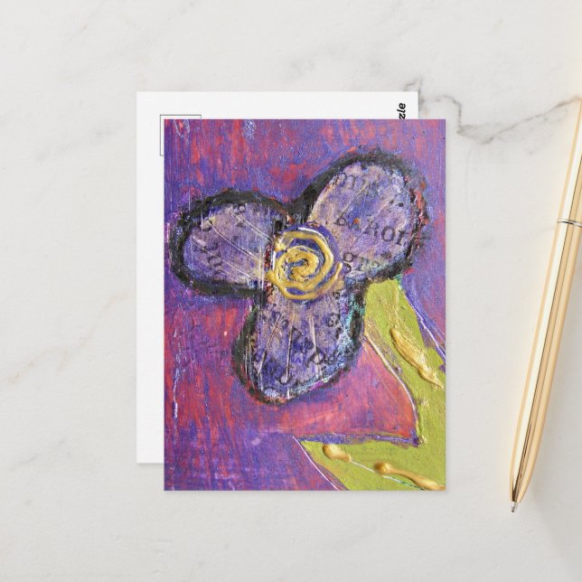 whimsical Mixed Media Blume Postkarte (Vorderseite/Rückseite Beispiel)