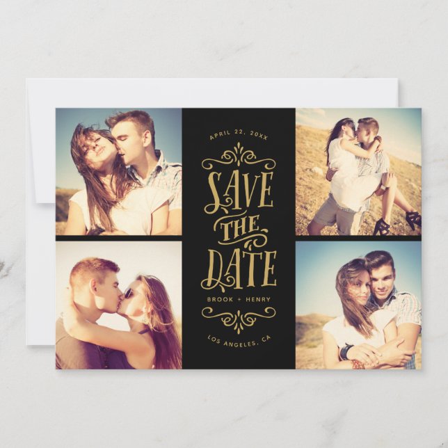Whimsical Mod 4-Foto Save the Date | Gold Black (Vorderseite)