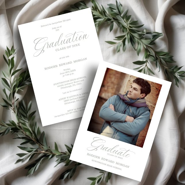 Whimsical Modern Calligraphy Photo Graduation (Whimsical Modern Calligraphy Photo Graduation Invitation Card.)