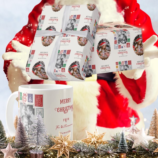 Whimsical Modern Nostalgie Weihnachten 2 Foto Geschenkpapier (Von Creator hochgeladen)