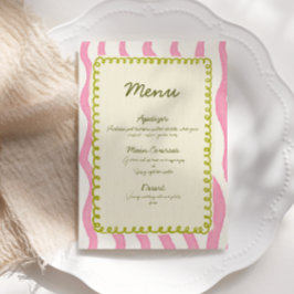Whimsical Modern Pink & Green Wedding Menu Einladung