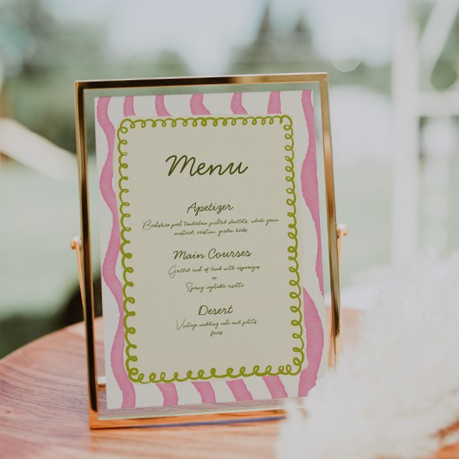 Whimsical Modern Pink & Green Wedding Menu Einladung (Von Creator hochgeladen)