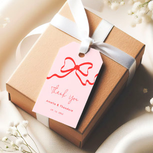 Whimsical Modern Pink Red Bow Wedding Geschenkanhänger