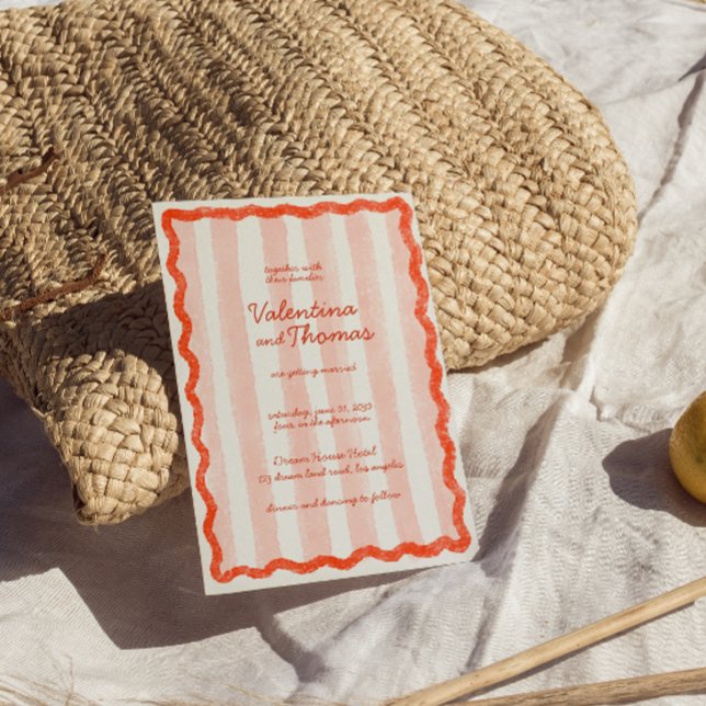 Whimsical Modern Pink & Red Wedding Einladung (Von Creator hochgeladen)