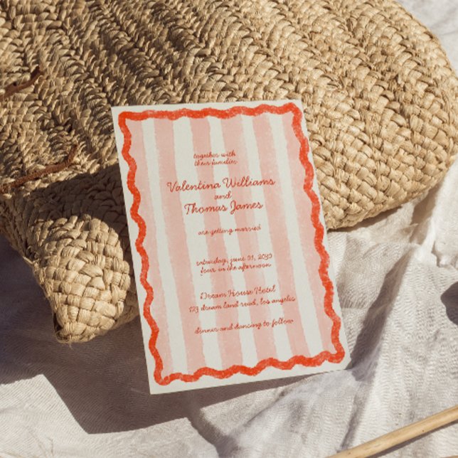 Whimsical Modern Pink & Red Wedding Einladung (Von Creator hochgeladen)