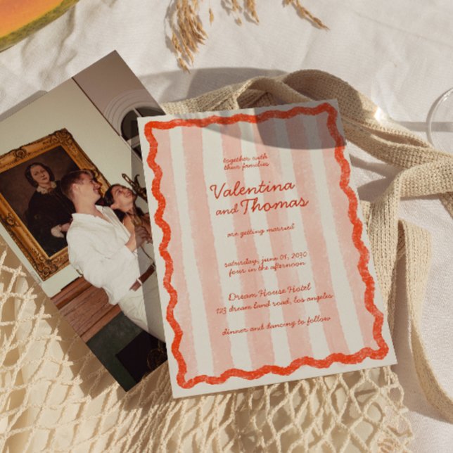 Whimsical Modern Pink & Red Wedding Einladung (Von Creator hochgeladen)