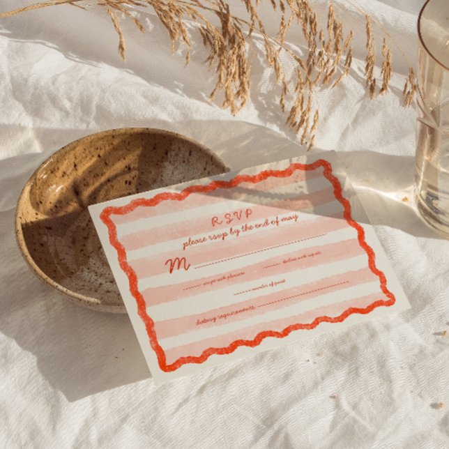 Whimsical Modern Pink & Red Wedding RSVP Card. Karte (Von Creator hochgeladen)