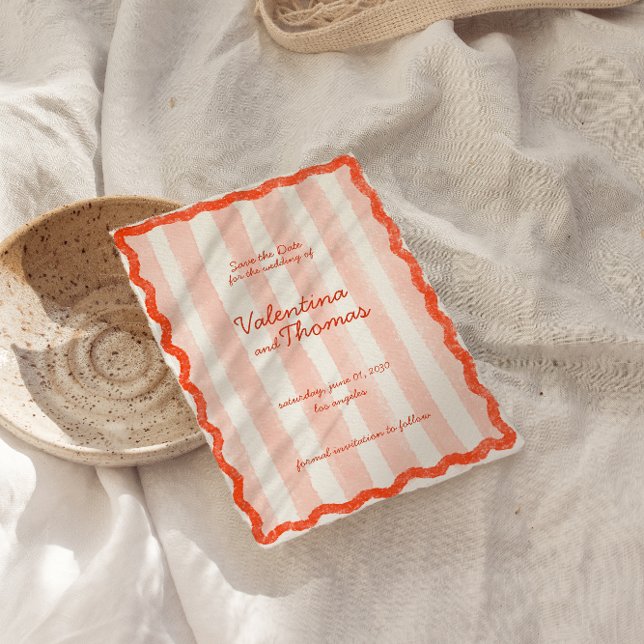 Whimsical Modern Pink & Red Wedding Speichern Sie  Einladung (Von Creator hochgeladen)