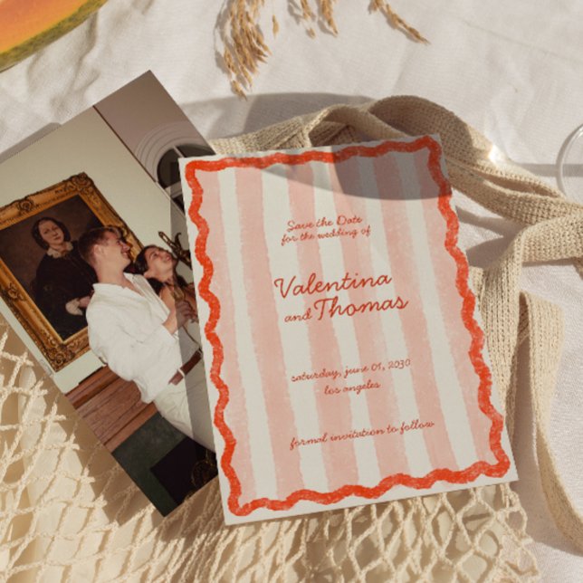 Whimsical Modern Pink & Red Wedding Speichern Sie  Einladung (Von Creator hochgeladen)