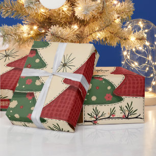 Whimsical Modern Rot & Grün Weihnachtsflorales Geschenkpapier