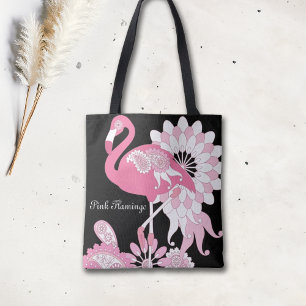 Whimsical Modern Schwarz Rosa Flamingo Tasche