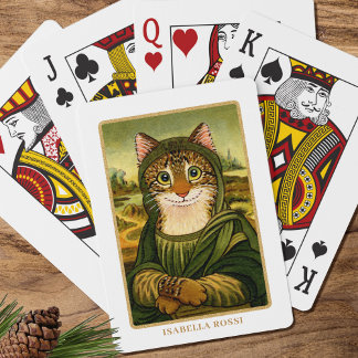 Whimsical Mona Lisa Cat Individuelle Name Spielkarten