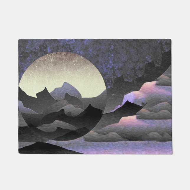 Whimsical Mond und Berge Abstrakte Kunst Fußmatte (Vorderseite)