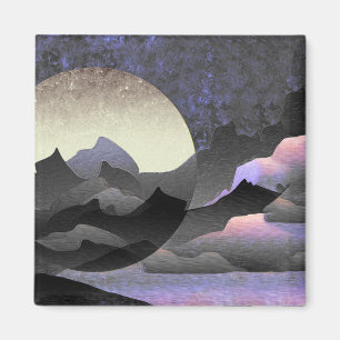 Whimsical Mond und Berge Abstrakte Kunst Magnet