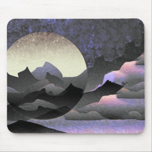 Whimsical Mond und Berge Abstrakte Kunst Mousepad